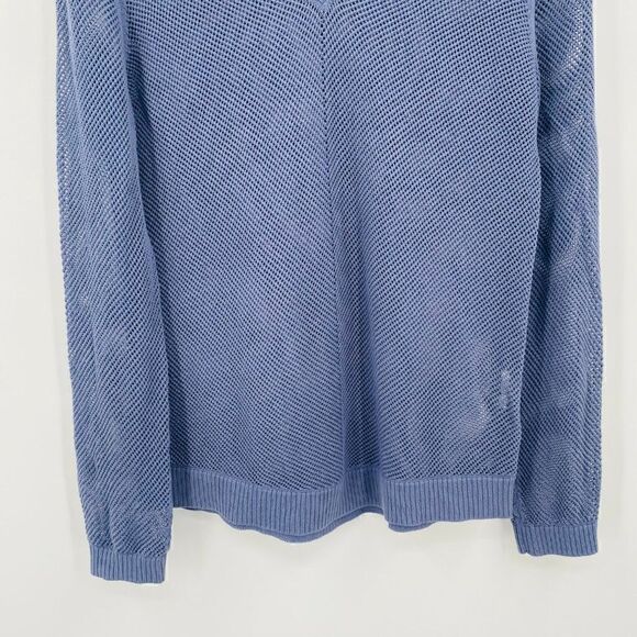 Banana Republic Size Medium Dusty Blue Open Knit V Neck Long Sleeve Sweater Top - Picture 3 of 9